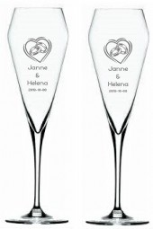 Champagneglas med bröllopsmotiv